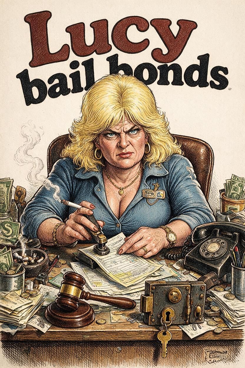 Lucy at her bail bond desk